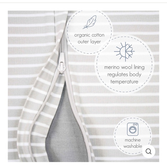 Woolino 4 Season Sleep Bag w/ Feet, Merino Wool & Organic Cotton, Birch Gray - Picture 8 of 10
